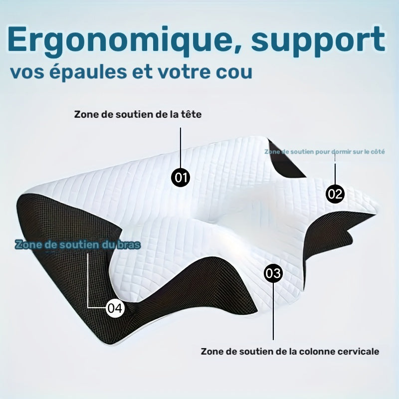 Oreiller cervical papillon en mousse moulée, housse lavable