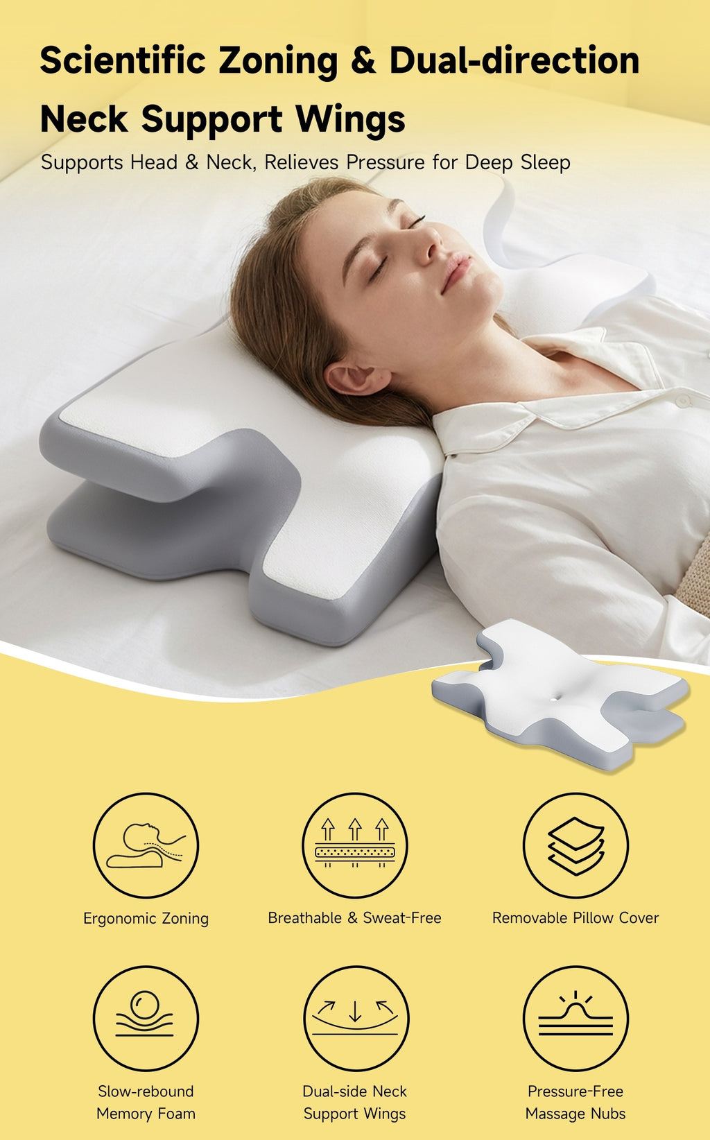Oreiller à mémoire de forme, fermeté souple